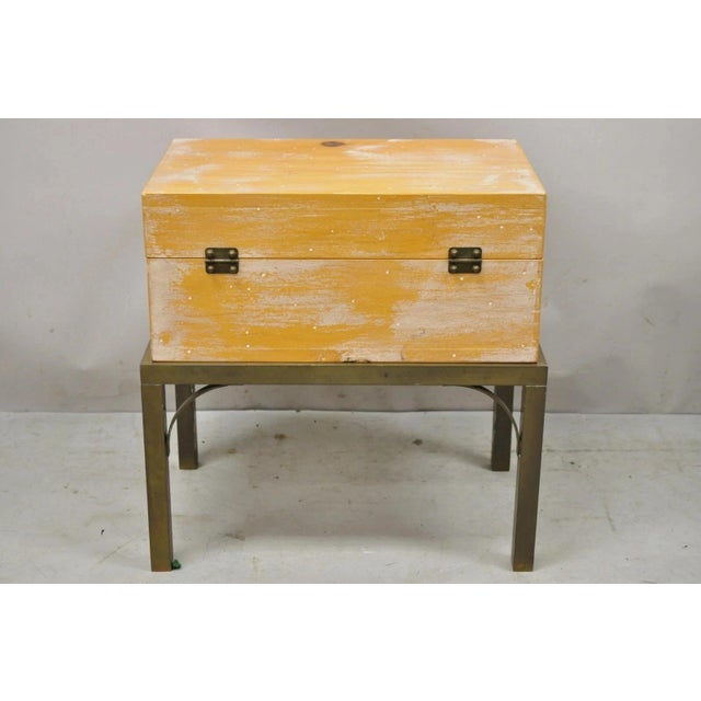 Vintage Small Campaign Style Trunk Chest on Brass Base Accent Side Table For Sale - Image 9 of 12