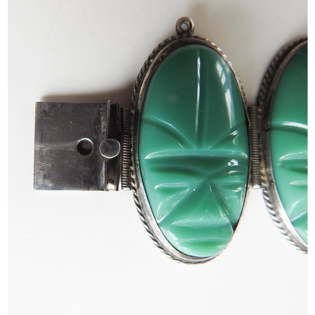 Mid 20th Century Carved Green Onyx and Sterling Silver Mexico Artisan Bracelet For Sale In Seattle - Image 6 of 11