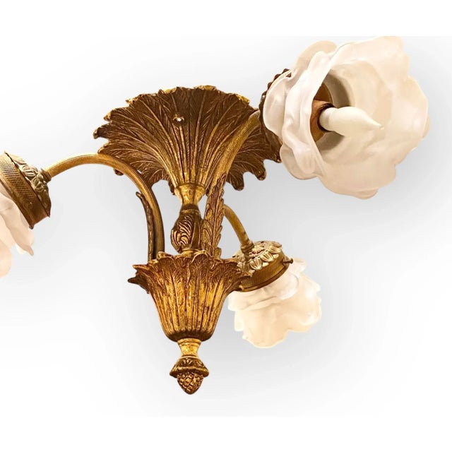 Brass French Neoclassical Style Gilt Brass and Glass Ceiling Light, 1920s For Sale - Image 8 of 15