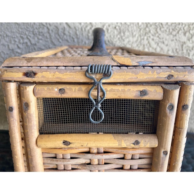 Tan Mid 20th-Century Bamboo & Rattan Carrier Basket For Sale - Image 8 of 13