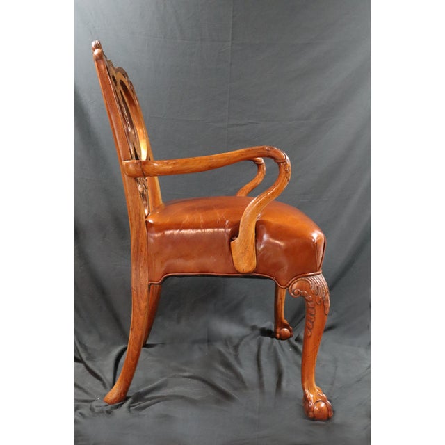 Traditional Early 20th Century Hand Carved Chair With Leather Upholstery For Sale - Image 3 of 9