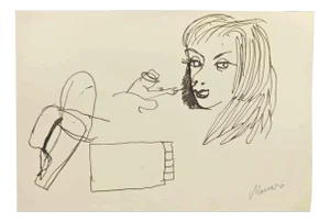 Mino Maccari, Pixie with Hat and Woman, Drawing in Ink, 1960s