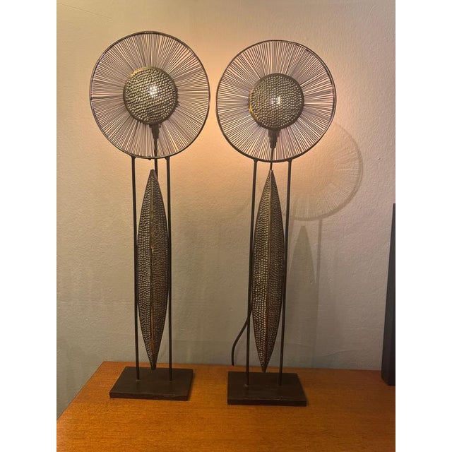 Vintage French Iron and Brass Sunburst Table Lamps, 1960s, Set of 2 For Sale - Image 6 of 7