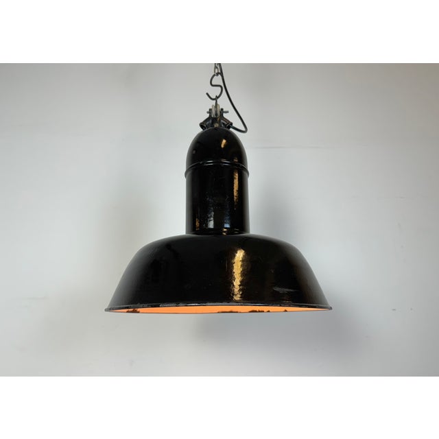 Industrial Black Enamel Factory Lamp with Cast Iron Top, 1930s For Sale - Image 18 of 18