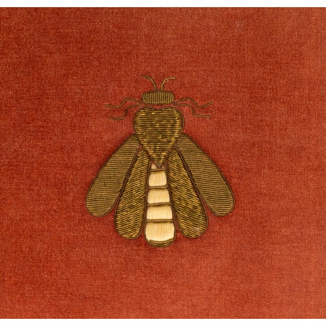 Red Bee Velvet Embroidered Throw Pillow Cover, 12 X 12 For Sale - Image 4 of 5