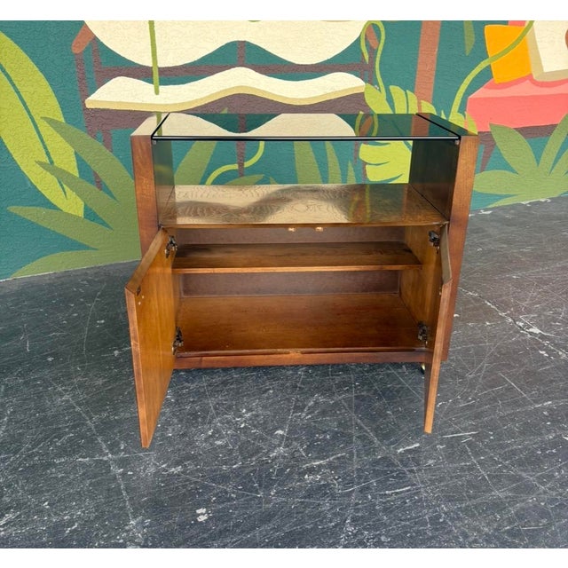 Century Burl & Smoked Glass Rolling Bar For Sale - Image 14 of 14
