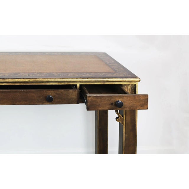 Vintage Hand Painted Gold Chinoiseries Border Desk. Console Table For Sale - Image 9 of 10