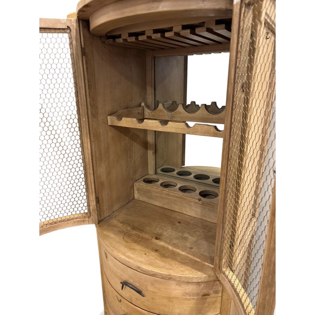 Late 20th Century Rustic Solid Wood Wine Cabinet With Chicken Wire Doors & Bottle Storage For Sale - Image 4 of 4