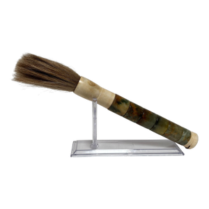 Chinese Jade Bone and Horse Hair Calligraphy Brush Hand-Carved 15 In