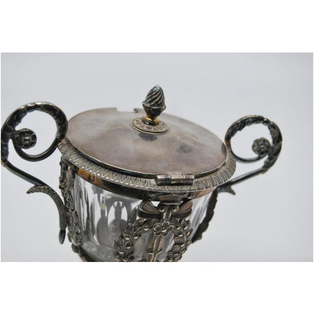 Metal Glass Compote Dish with Embossed Silver Structure and Removable Lid For Sale - Image 7 of 9