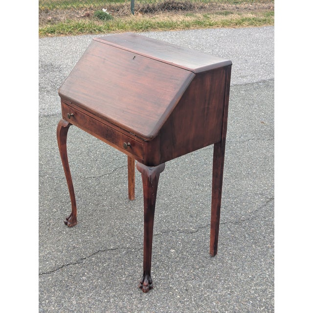 Early 20th Century Louis XVI Style Secretary Slant Top Drop Front Petite Desk For Sale - Image 9 of 10