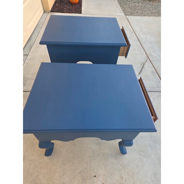 Late 20th Century Royal Blue Solid Wood Nightstands/End Tables, 2 Pieces For Sale - Image 4 of 5