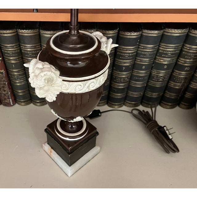 Fine Antique 19th Century Italian Creamware Urn With Goat Mask Handles Mounted as a Table Lamp For Sale - Image 12 of 15