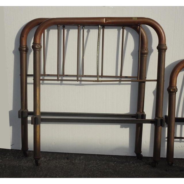 Vintage French Country Brass Copper Twin Headboards Footboards Bed
