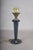 Metal Navy Blue Leather and Brass Table Lamp with Pleated Shade, 1950s For Sale - Image 7 of 18