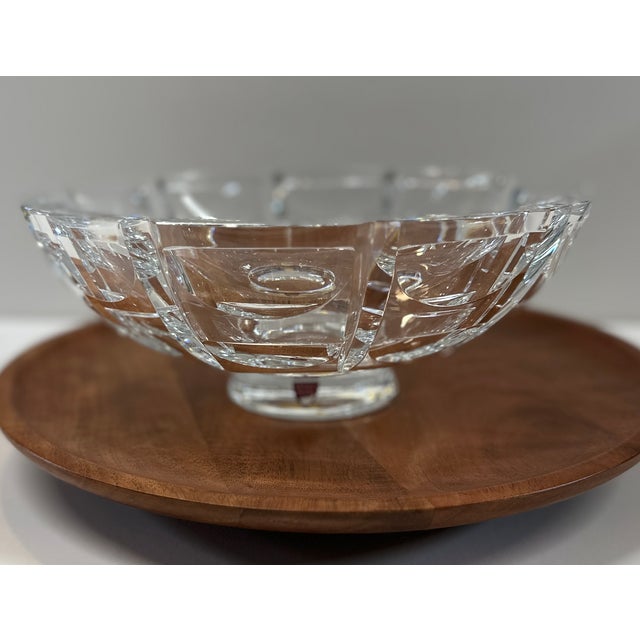 Mid-Century Modern Vintage Orrefors “Thousand Windows” Crystal Footed Centerpiece Bowl by Simon Gate, Sweden For Sale - Image 3 of 10