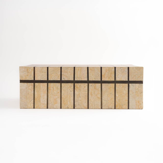 Wood Vintage Maitland Smith Tessellated Stone Jewelry Box With Brass Inlay For Sale - Image 7 of 12