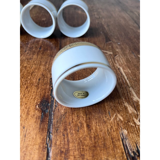 1990s Gold Trim White Porcelain Napkin Rings- Set of 4 For Sale - Image 4 of 5