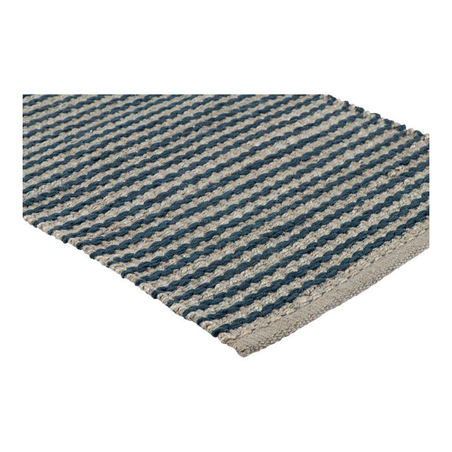 Part & Parcel Goods Textured Scallop Stripe Rug, 15'x20', Sky Blue and Sapphire For Sale