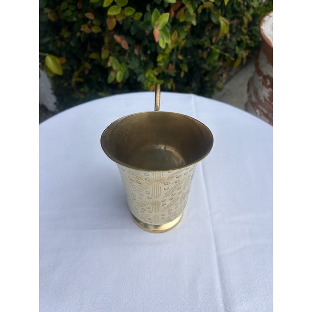 Hollywood Regency Vintage Etched Brass Pitcher With Pedestal Base For Sale - Image 3 of 14