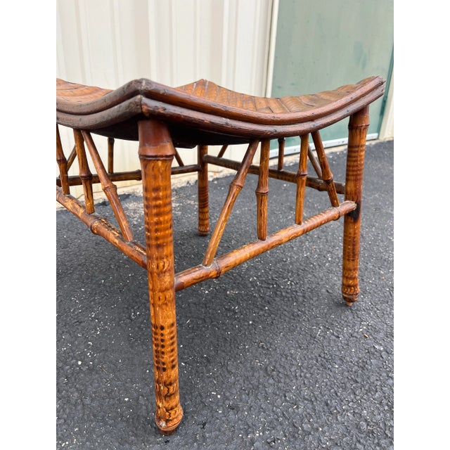 Antique Egyptian Revival Tortoise Bamboo Thebes Stool For Sale - Image 10 of 12