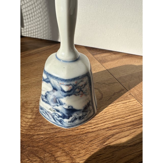 Asian Small Vintage Blue and White Asian Ceramic Bell For Sale - Image 3 of 8