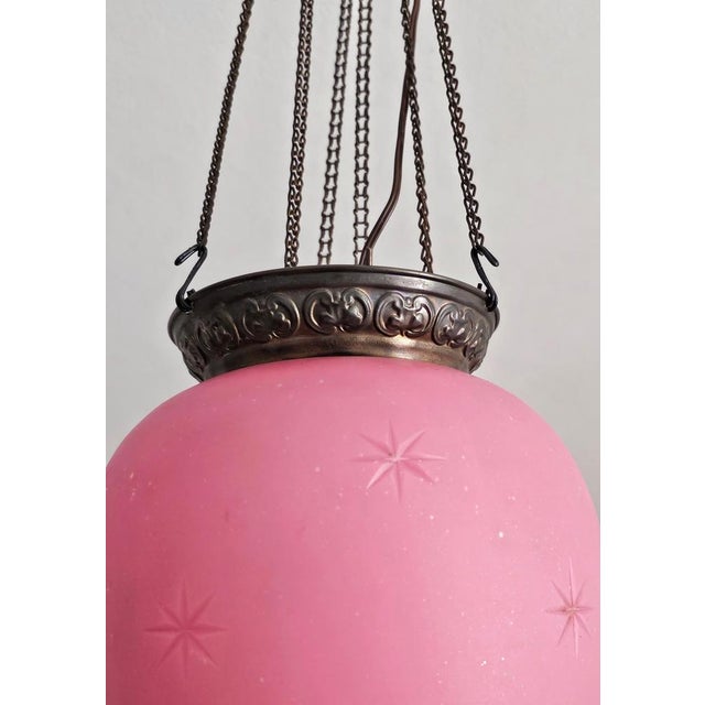 Antique Pink Glass and Brass Lantern, Austria, 1850s For Sale - Image 6 of 10