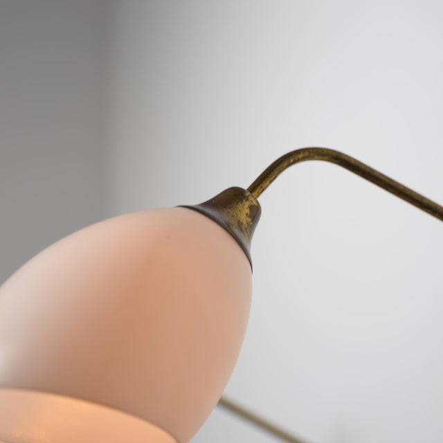 Large Vintage Italian Brass and Opaline Glass Wall Sconces, 1950s, Set of 2 For Sale - Image 12 of 14