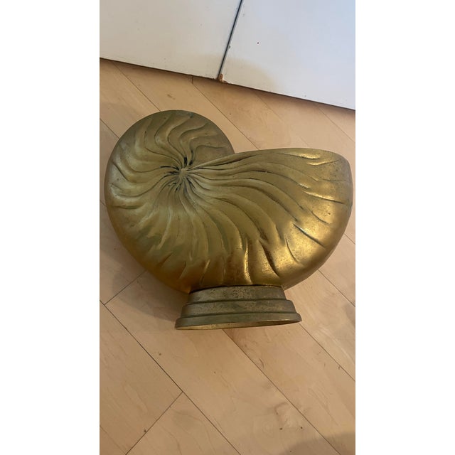 Shell Vintage Brass Large Brass Nautilus Shell Planter Wine Holder Decor Frederick Cooper Attributed For Sale - Image 7 of 12