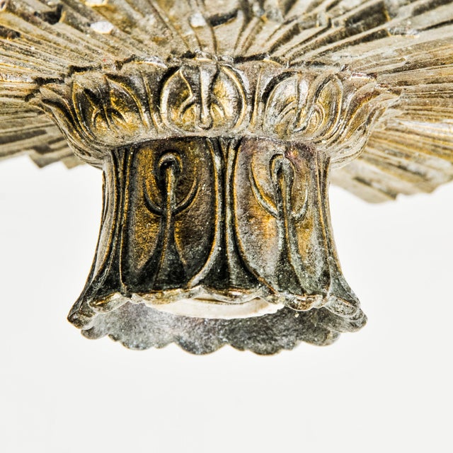 Antique Bronze Sunburst Flush Mount Ceiling Light Art Deco For Sale In Rochester - Image 6 of 10