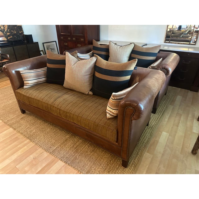 VIntage Pair of Ralph Lauren Home Brompton Leather Sofas-Cognac Leather, Nailhead Trim & Custom Upholstery For Sale - Image 14 of 17