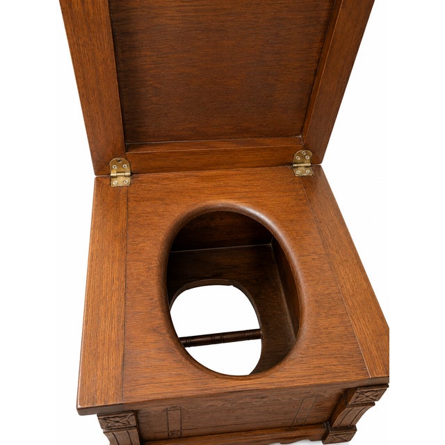 Early 21st Century Antique Eastlake Oak Commode With Needlepoint Seat For Sale - Image 5 of 5