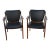 Thonet Walnut Arm Chairs Mid Century Modern Black Vinyl Pair Office For Sale