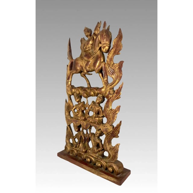 The Aspara & Her Musicians, Massive Free Standing Thai Red Gold Carved Wooden Sculpture For Sale In Tampa - Image 6 of 12