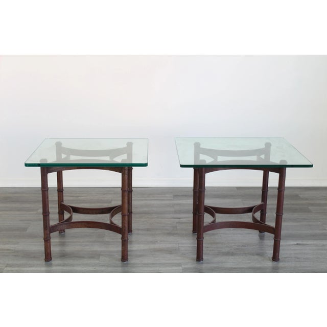 Mid-Century Modern Pair of Vintage Faux Bamboo Metal Side Tables For Sale - Image 3 of 8