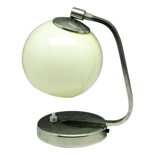 Mid-Century Glass and Metal Bedside Lamp, 1950s For Sale