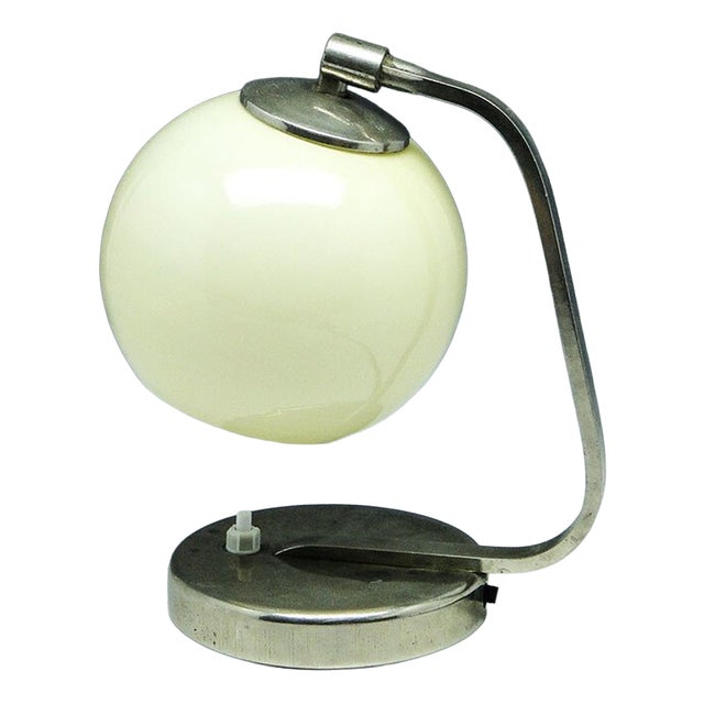 Mid-Century Glass and Metal Bedside Lamp, 1950s For Sale