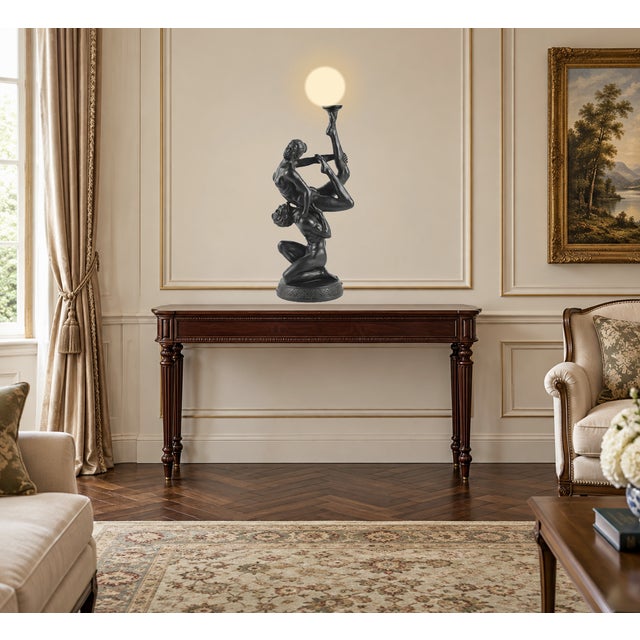 1970s Sculptural Vintage Art Deco–Style Figural Dancer Globe Table Lamp For Sale - Image 10 of 10
