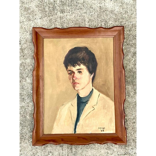 Vintage 1968 Signed Portrait Painting For Sale - Image 11 of 12