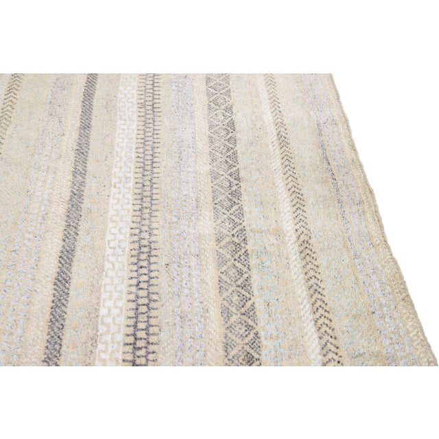 Modern Apadana's Safi Collection Handmade Stripe Designed Wool Rug For Sale - Image 10 of 11