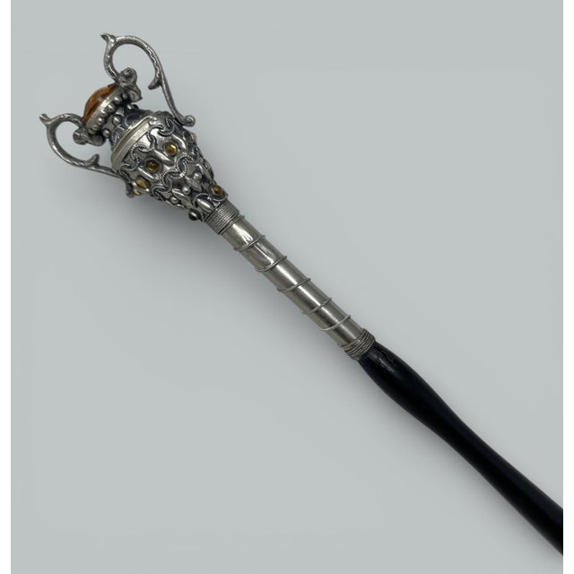 Antique Lady Gentlemans Sword English Walking Stick Cane Sterling Silver Wooden For Sale - Image 9 of 11