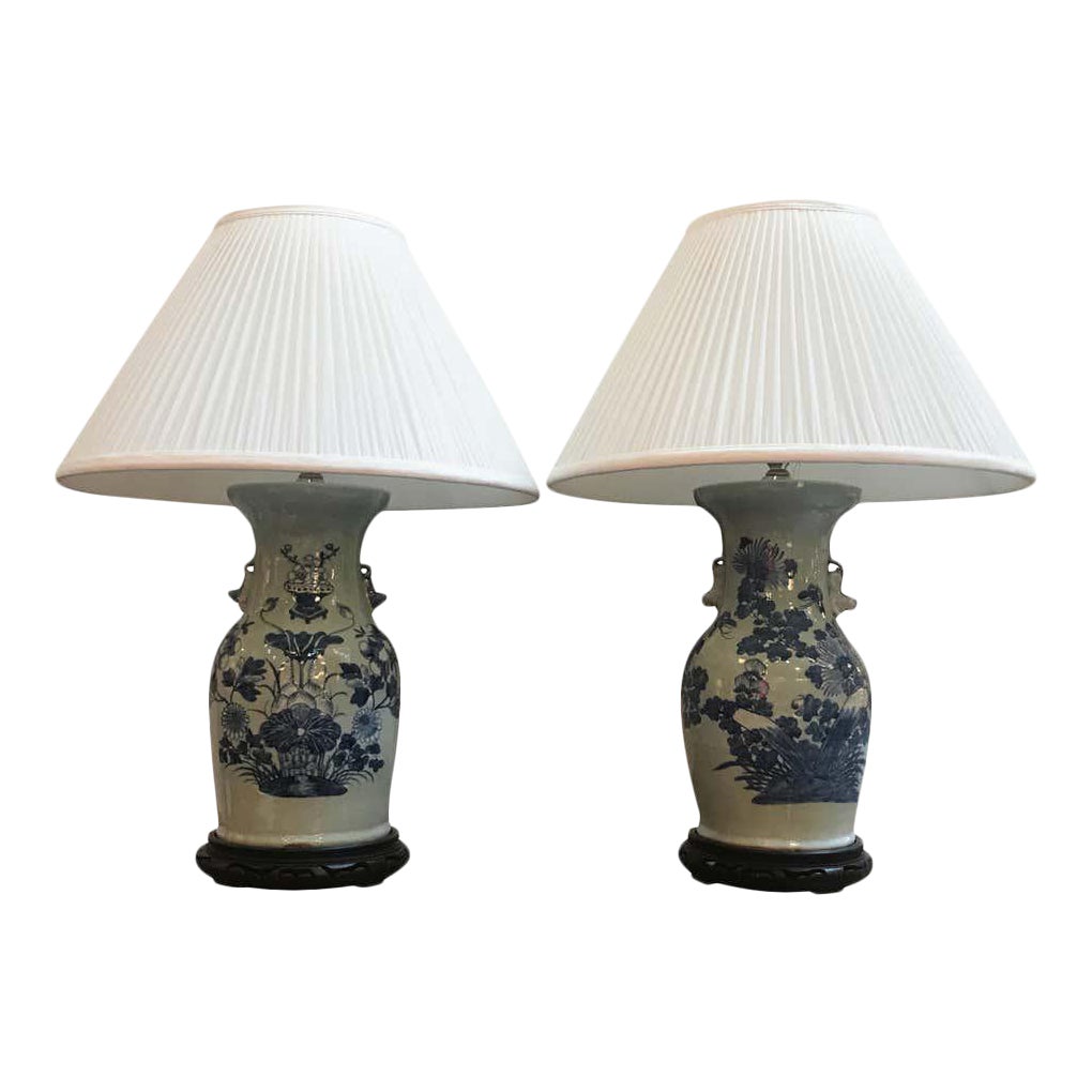 1920s Hand Painted Blue And White Porcelain Chinese Vases Mounted Table Lamps A Pair Chairish