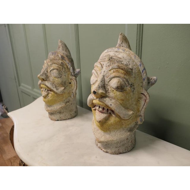 2000 - 2009 Large Antique Indian Terracotta Tent Pole Tops, Set of 2 For Sale - Image 5 of 7