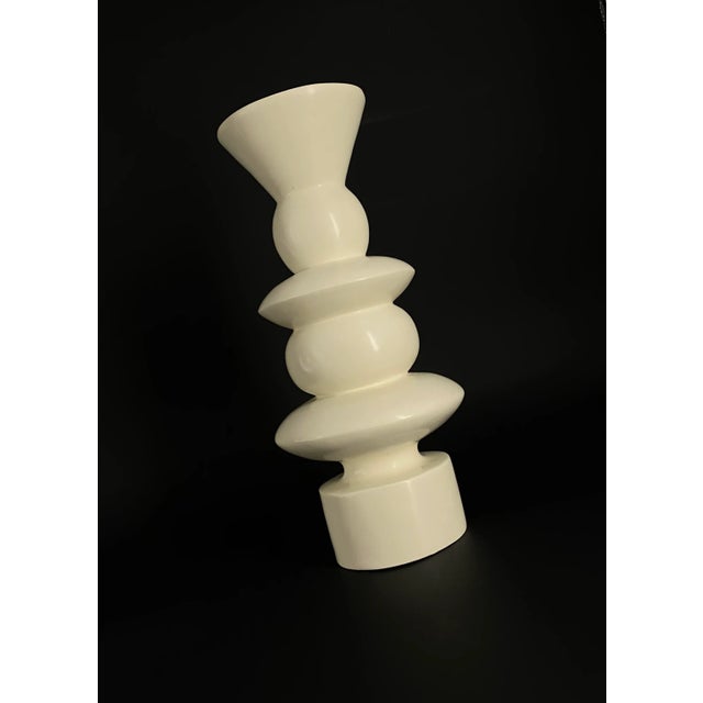 White Totem, Candle holder lacquered wood, Sottsass style circa 1980 Conditions: very good