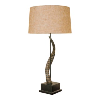 Mid 20th Century Curved Horn Table Lamp With Woven Shade For Sale