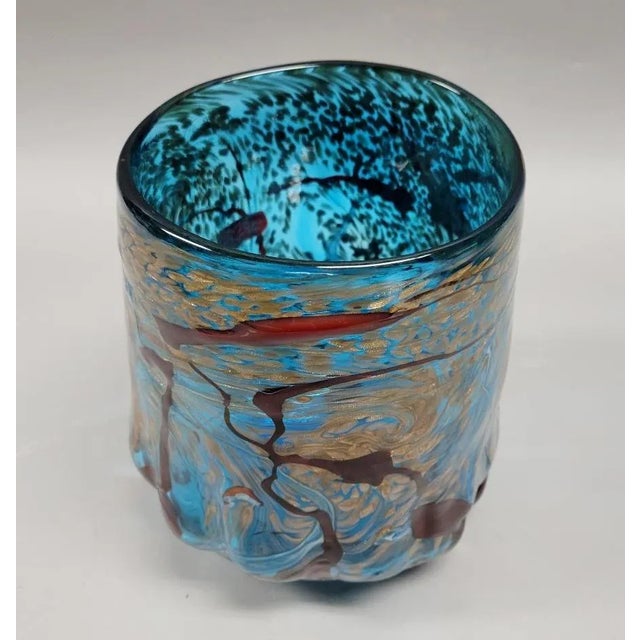 B. VIZ Design Murano Style Turquoise Art Glass Vase With Gold Flecks For Sale - Image 4 of 8