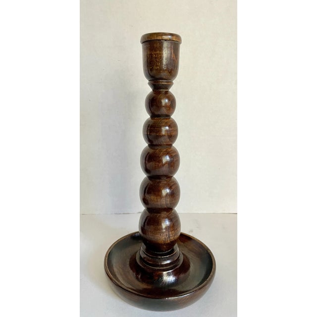 Wood 1920's English Descending "Bobbin" Solid Wood Candlestick Holders For Sale - Image 7 of 9