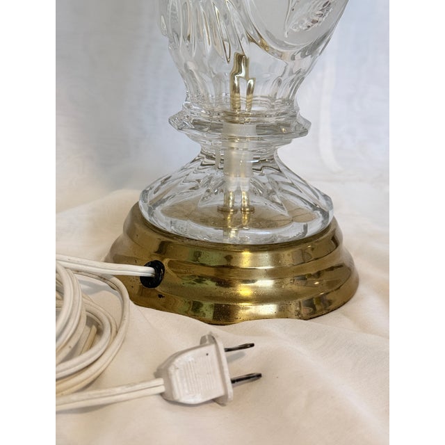 Vintage Mid-Century Cut Glass Brass Urn Table Lamp Accent 20" With Elegant Shade For Sale - Image 4 of 6
