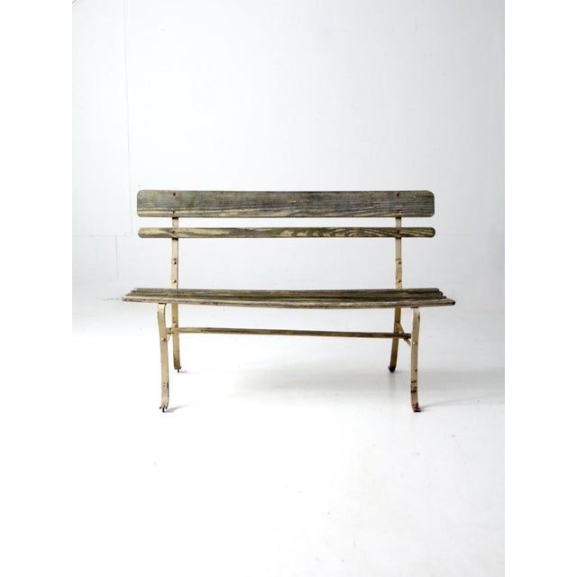 Yellow Vintage Wood Slat Bench For Sale - Image 8 of 12