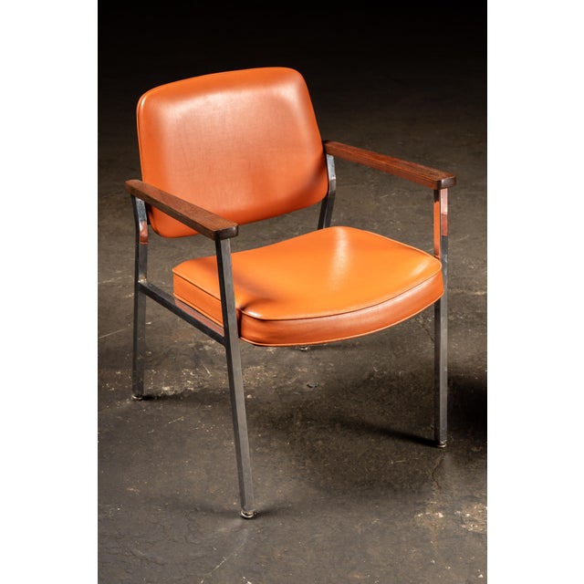 Orange Pair of Delwood Mid Century Orange Vinyl Armchairs For Sale - Image 8 of 10
